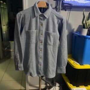 Loft Womens XS Light Blue Knit Button Down Shirt Jacket Shacket Heathered Soft